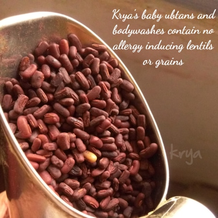ingredieents in a baby soap: krya's products contain no allergy inducing lentils