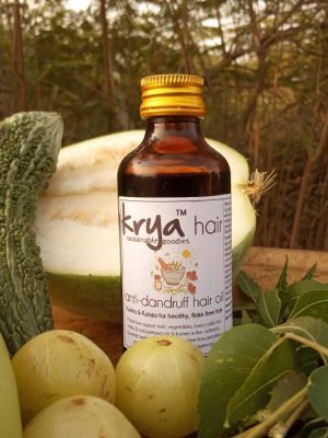 Krya Anti Dandruff Hair Oil nourishes and detoxifies scalp, cuts down fungal growth and provides balanced nourishment to dandruff prone scalp and hair