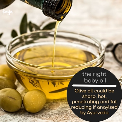 If analysed by Ayurveda Olive oil could be thought of as hot, piercing, astringent and fat scraping.