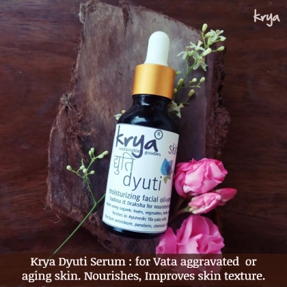 Krya Dyuti Serum designed for vata aggravated or aging skin to nourish with rasayana effect