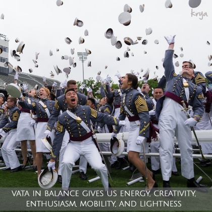 in balance, vata dosha gives us energy, creativity, mobility and lightness