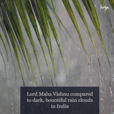 Lord Maha Vishnu's form is compared to a dark rain cloud