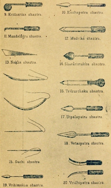 Set of surgical instruments described by acharya Sushruta