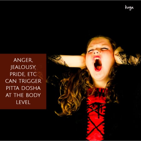 Mental behaviours like anger, jealousy, ego, etc can trigger pitta dosha at the body level